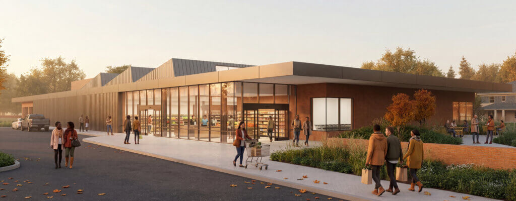 View of grocery store from Lake Street